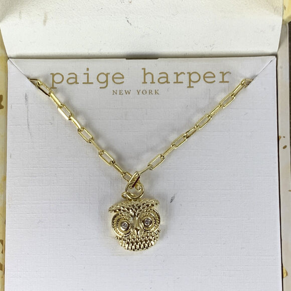 PAIGE HARPER Necklace Gold Tone Cubic Zirconia Fine Silver-Plated Owl Pendant - Picture 4 of 8